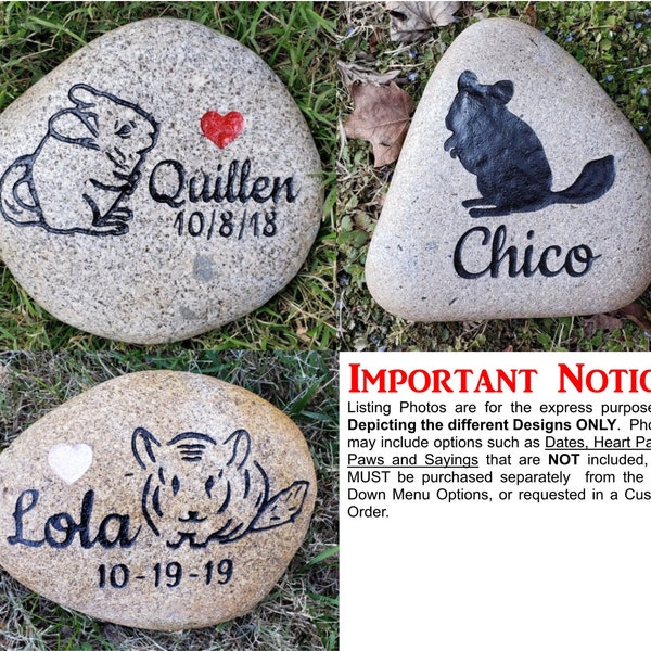 Pet Memorial Chinchilla Stone 5”/6" or 7”/8", Engraved Personalized Stone , Indoor Outdoor, Grave Burial Marker, Rembrance Gift, Chinchilla