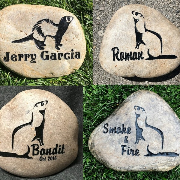 Personalized Pet Memorial Stone, 7”- 8" Engraved, Grave Burial Marker, Ferret, Weasle, Mink, FREE SHIPPING