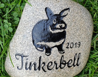 Pet, Rabbit Memorial Stone between 9”/10”or 7”/8" Customized Engraved River Stone, Indoor Outdoor, Grave Burial Marker, Bunny, LOP, Cat Dog