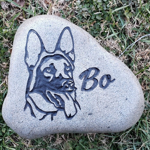 German Shepherd, Pet Memorial Stone, 3 Sizes, Personalized Engraved, Outdoor, Grave Marker, Belgian Malinois, Dog, K9,  Free Shipping
