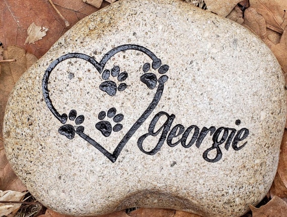 PET MEMORIAL Stone 7”/8" or 9”/10”(approx. size) Dog Cat Left Paw Prints on My Heart,  Left Paw Prints on Our Heart. Personalized Engraved