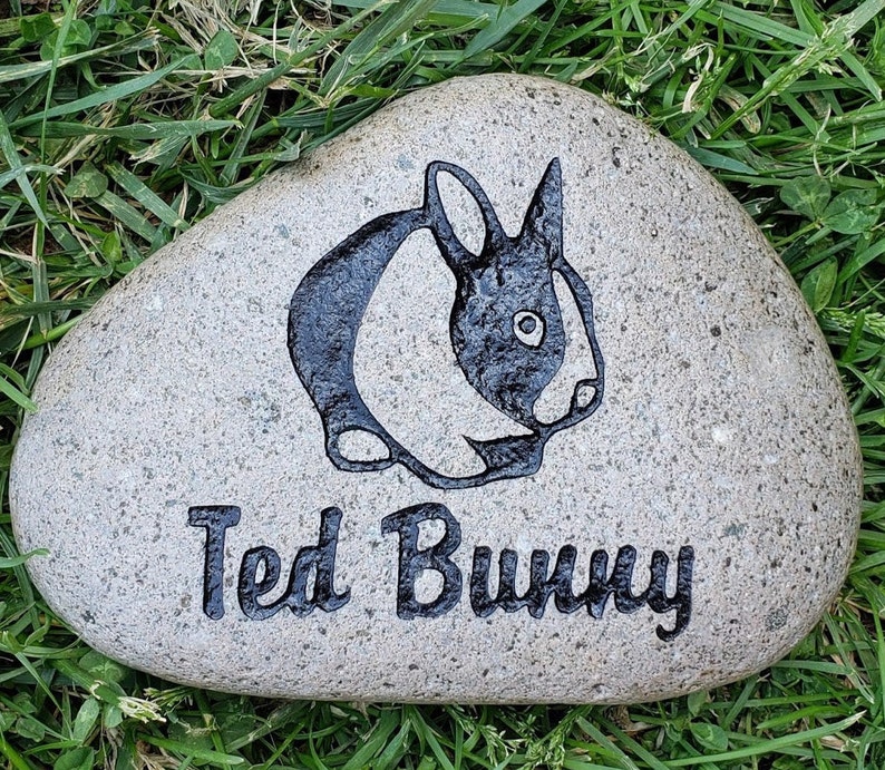 Pet, Rabbit Memorial Stone between 9/10or 7/8 Customized Engraved River Stone, Indoor Outdoor, Grave Burial Marker, Bunny, LOP, Cat Dog image 9