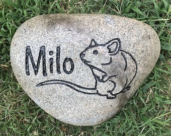 Pet Memorial Stone 7”/8" Personalized Engraved River Rock Stone, Indoor Outdoor, Grave Burial Marker, Mouse, Rodent, Mice, Rat Guinea Pig