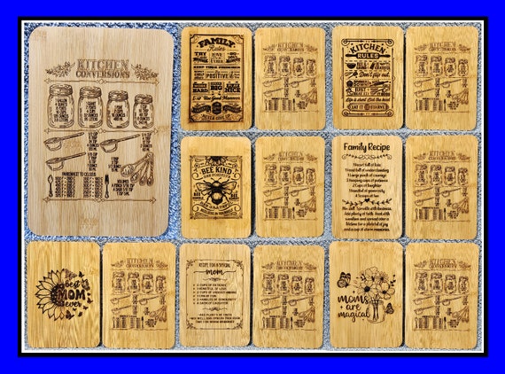 Cutting Board, Bamboo, Laser Engraved, 2 Sided, Kitchen Conversions, 8 Different Designs, 8.5/8"x 5 7/8"x 3/8",  Free Shipping