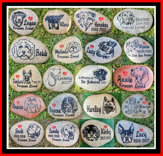 Dog Pet Memorial Stone, All Breeds, Outdoor, Grave Burial Marker, Headstone, Dog, Puppy, K9, Canine, 3 Sizes and Options, Free Shipping