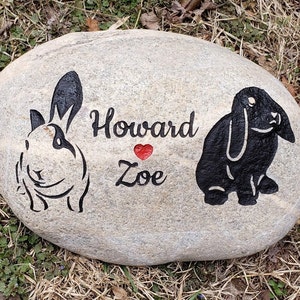 Pet, Rabbit Memorial Stone between 9/10or 7/8 Customized Engraved River Stone, Indoor Outdoor, Grave Burial Marker, Bunny, LOP, Cat Dog image 6