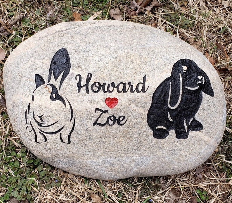 Pet, Rabbit Memorial Stone between 9/10or 7/8 Customized Engraved River Stone, Indoor Outdoor, Grave Burial Marker, Bunny, LOP, Cat Dog image 6