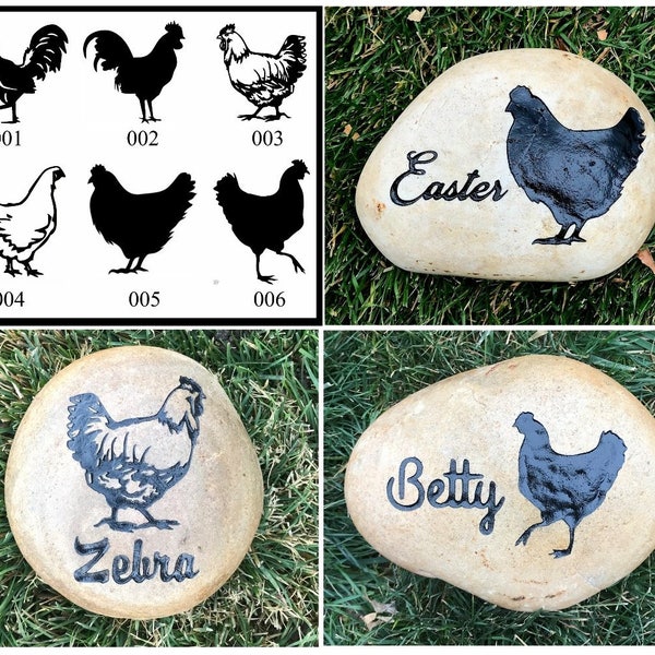 Chicken Pet Memorial Stone,  5”/6" Only, Hen, Rooster, Silkie, Outdoor Grave Burial Marker, Free Shipping