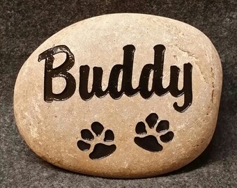 Personalized Pet Memorial Stone,  4”- 5",  Engraved, Grave Burial Marker, 2 Paw, Dog, Cat, FREE SHIPPING