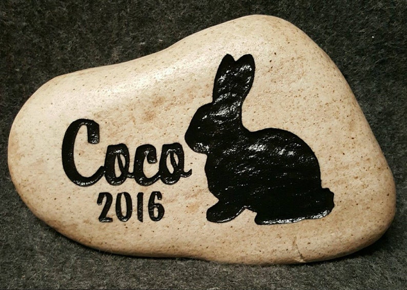 Pet, Rabbit Memorial Stone between 9/10or 7/8 Customized Engraved River Stone, Indoor Outdoor, Grave Burial Marker, Bunny, LOP, Cat Dog image 5