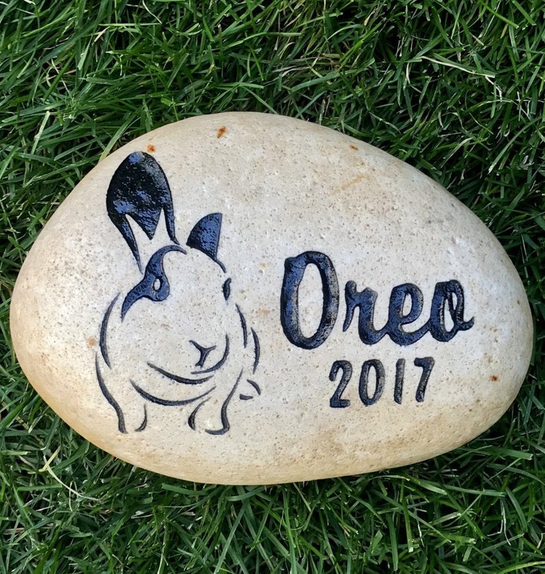Pet, Rabbit Memorial Stone between 9/10or 7/8 Customized Engraved River Stone, Indoor Outdoor, Grave Burial Marker, Bunny, LOP, Cat Dog image 8