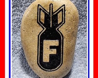 F Bomb, Hand Grenade, Pocket Rock, Decorative Engraved Stone, Great Gift, 2 Sizes, Free Shipping