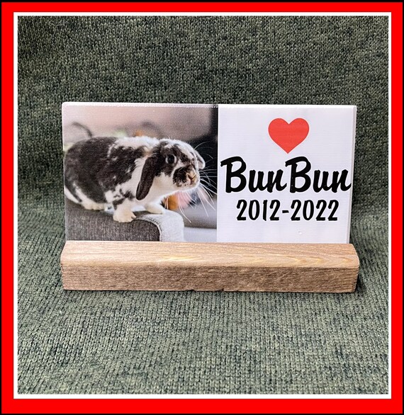Pet Memorial Stone Marble Tile w Stand,  3"x 6", Personalized w/Your Photo, Rabbit,Bunny, Fur Baby, Free Shipping