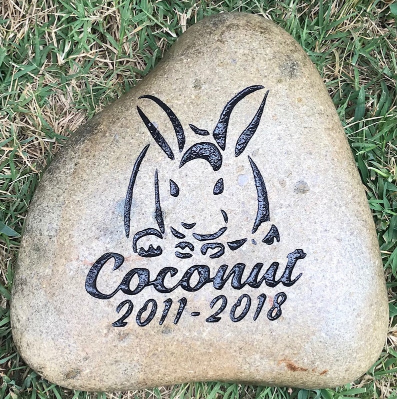 Pet, Rabbit Memorial Stone between 9/10or 7/8 Customized Engraved River Stone, Indoor Outdoor, Grave Burial Marker, Bunny, LOP, Cat Dog image 7