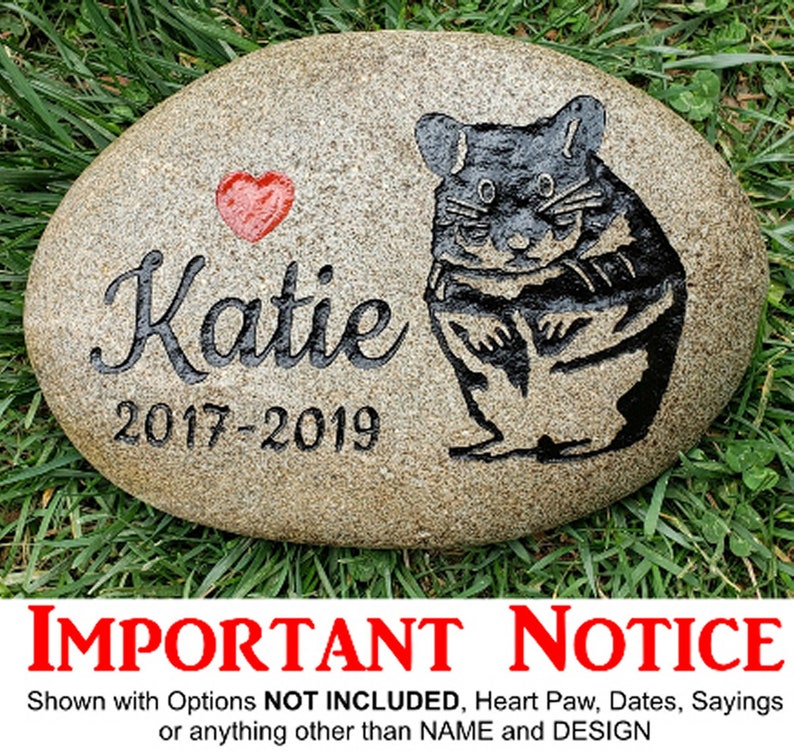 GUINEA PIG HAMSTER Gerbil Memorial Stone 9/10or 7/8 approx. sizes Engraved&Personalized Name add Date, Sm.Heart Free Shipping image 7