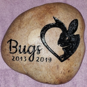 Pet, Rabbit Memorial Stone between 9/10or 7/8 Customized Engraved River Stone, Indoor Outdoor, Grave Burial Marker, Bunny, LOP, Cat Dog image 10