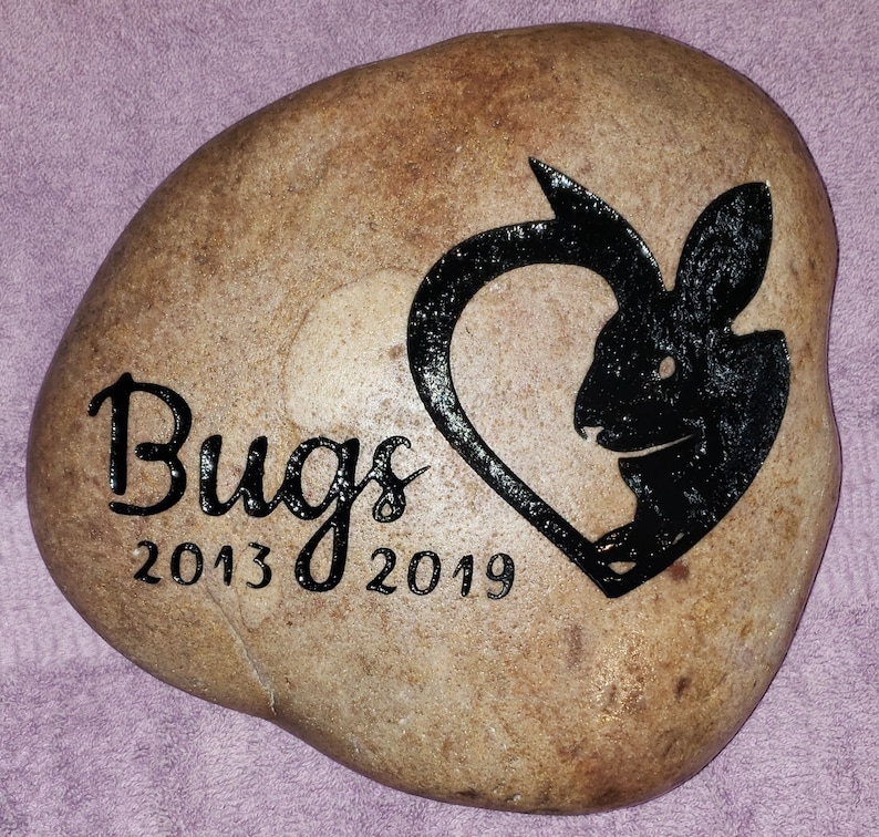 Pet, Rabbit Memorial Stone between 9/10or 7/8 Customized Engraved River Stone, Indoor Outdoor, Grave Burial Marker, Bunny, LOP, Cat Dog image 10