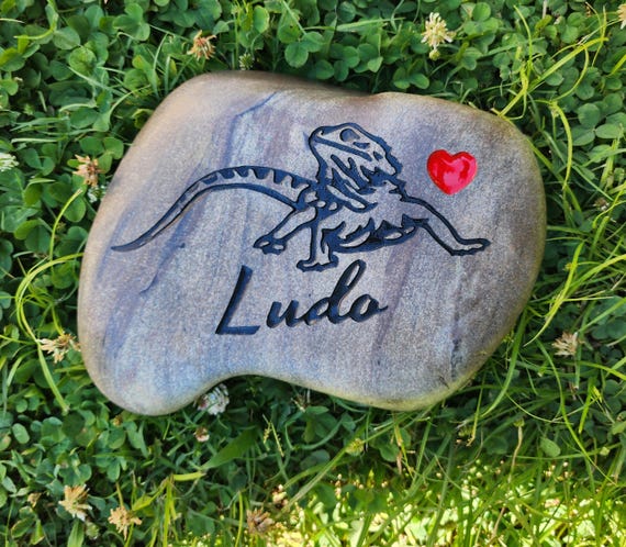 Personalized Pet Memorial Stone,  5”- 6”, Engraved, Burial Grave Marker, Bearded Dragon, Beardie, Iguana, Reptile, FREE SHIPPING