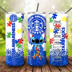 Autism Stitch Tumbler 20 Oz Skinny Tumbler With Lid and Straw 