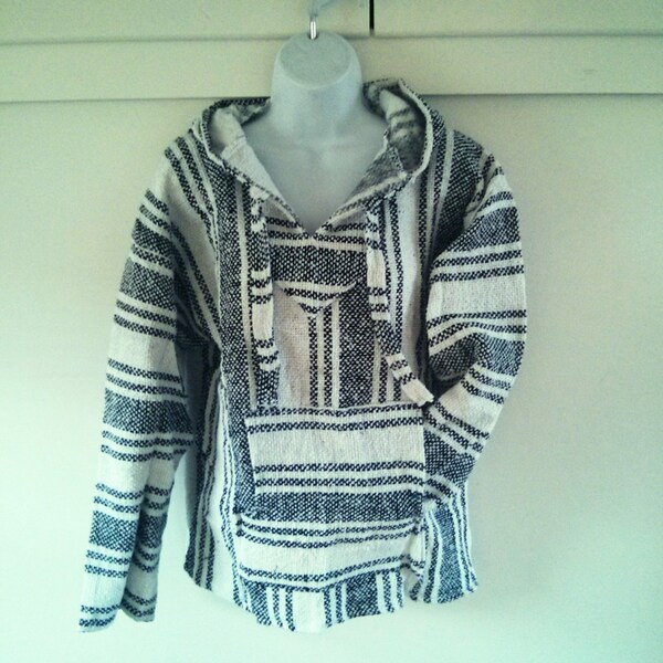Mexican Baja Hoodie- Small/ urban outfitters/ hippie / boho/ gypsy/ surfwear / surfer / pullover / drug rug / black white