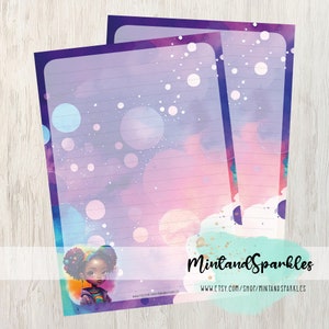 Hojas de papel para escribir cartas de Rainbow Space Girl