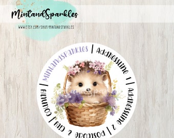 Egel in een bloemenmand ronde adresstickers