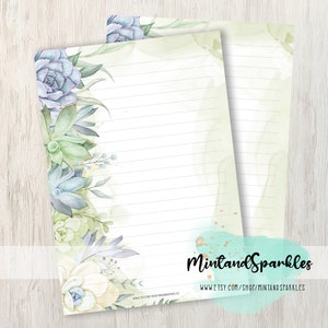 Hojas de papel para escribir cartas sobre plantas suculentas
