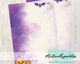 Halloween Aquarell Kürbisse Geist Fledermaus Schädel Brief Schreibpapier Blätter