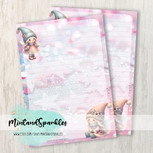 Hojas de papel para escribir cartas con lindas gnomitas de invierno