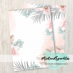 Lindas folhas de papel para escrever cartas com flores e folhas