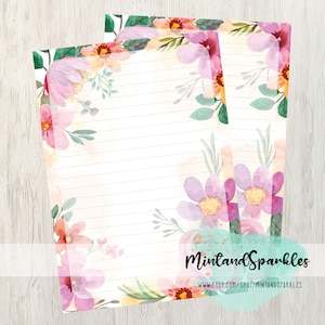 Hojas de papel para escribir cartas con flores de verano en acuarela