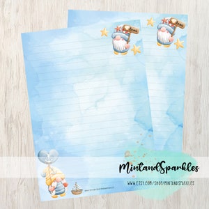 Hojas de papel para escribir cartas de gnomos náuticos de verano