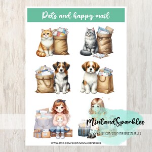 Hoja de pegatinas de mascotas y correo feliz