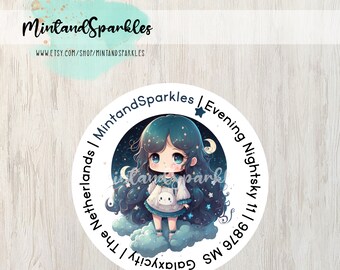 Chibi Nightsky Girl Round Address Stickers