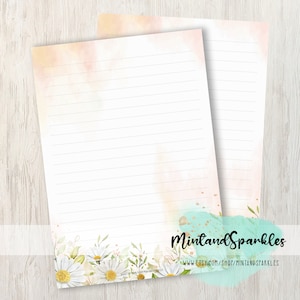 Hojas de papel para escribir cartas con margaritas blancas de verano