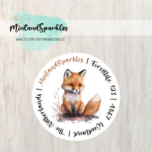 Beautiful Watercolor Fox Round Address Stickers