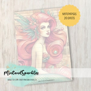 Sirena vintage con capelli rossi / Carta da lettere / Lettera / Scrittura / Fogli di carta