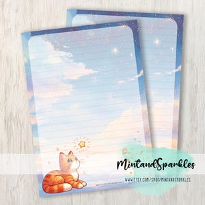 Hojas de papel para escribir cartas con el dibujo de mi pequeño gato calabaza naranja