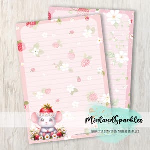 Fogli di carta da lettere con topo fragola