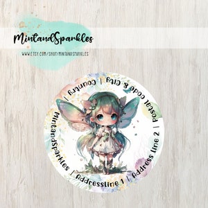 Chibi Anime Fairy Round Address Stickers