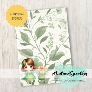 Klein meisje met een kar vol tulpenbloemen | Briefpapier | Brief | Schrijven | Papieren vellen