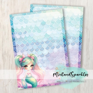 Folhas de papel para escrever letras de amor em tons pastel de sereia