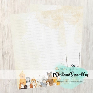 Hojas de papel para escribir cartas de animales dulces de acuarela