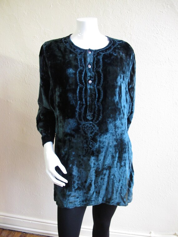 Vintage Velvet Tunic Wearable Art Lagenlook Top Te