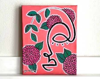 Original Painting | Acrylic Painting | Acrylic on Canvas | Floral | Line Drawing | Abstract Face