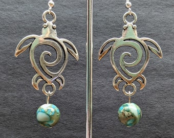 Pendientes de tortuga tribal con jaspe imperial