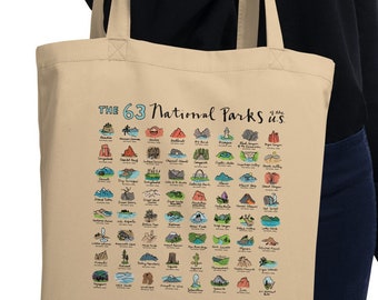 63 National Parks Eco Tote Bag - Outdoorsy market bag nature lover gift