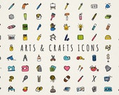 Arts and Crafts Icons Clipart Set - hand drawn, art supplies, artists crafters hobbyists, vector art, commercial use instant download