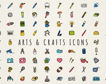 Arts and Crafts Icons Clipart Set - hand drawn, art supplies, artists crafters hobbyists, vector art, commercial use instant download