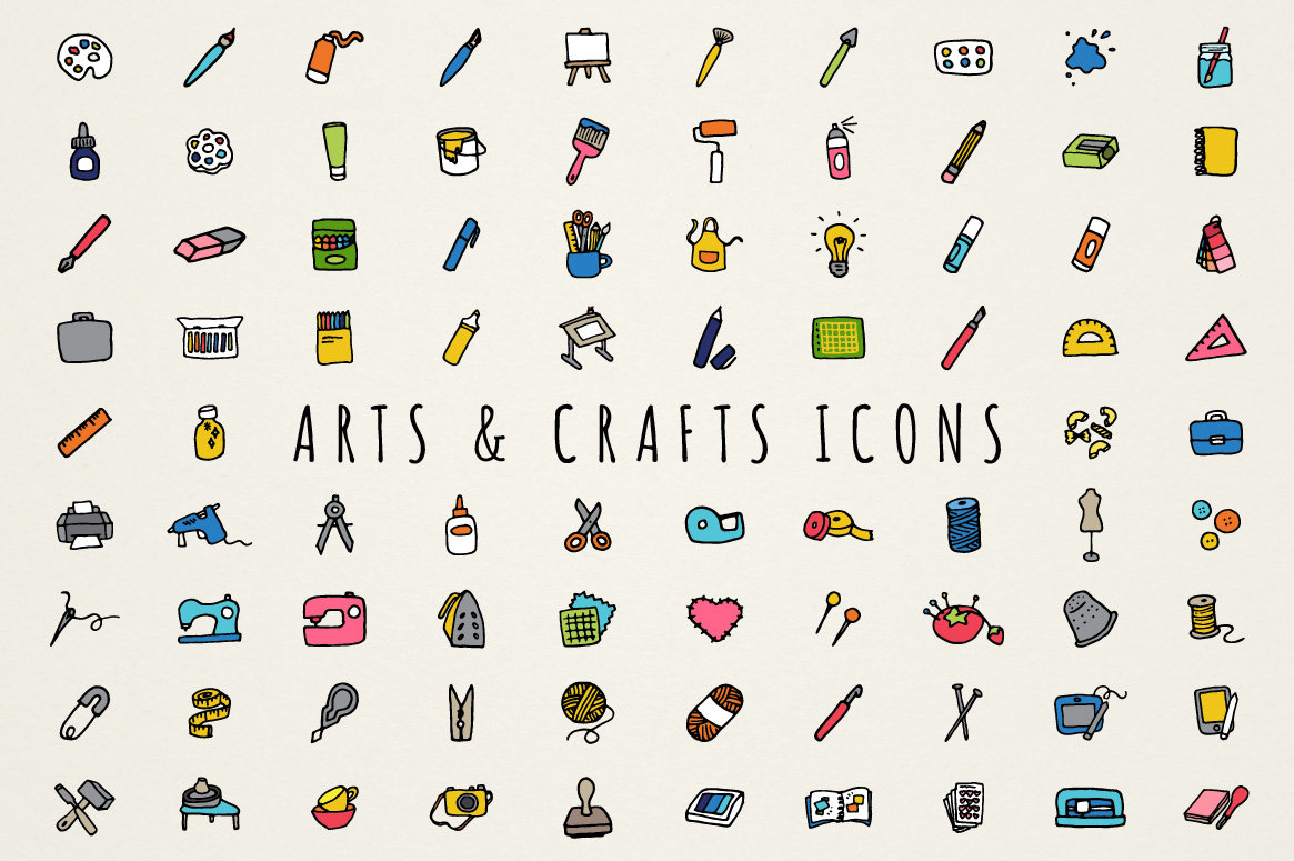 Arts and Crafts Icons Clipart Set Hand Drawn, Art Supplies, Artists  Crafters Hobbyists, Vector Art, Commercial Use Instant Download 